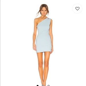 X Revolve Ava dress in Ice Blue one shoulder, cocktail/ wedding guest dress
